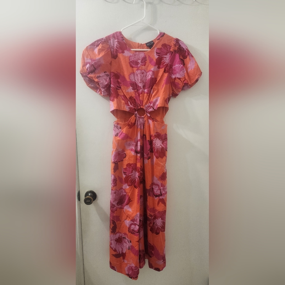Scoop Floral Orange and Pink Dress, Size Small, Cotton.
